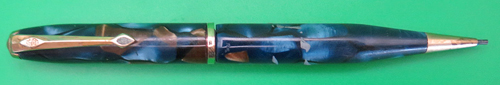 ITEM #6673: CONWAY STUART #25 DINKY PENCIL IN BLUE/PEARL MARBLE. GOLD FILLED TRIM.
